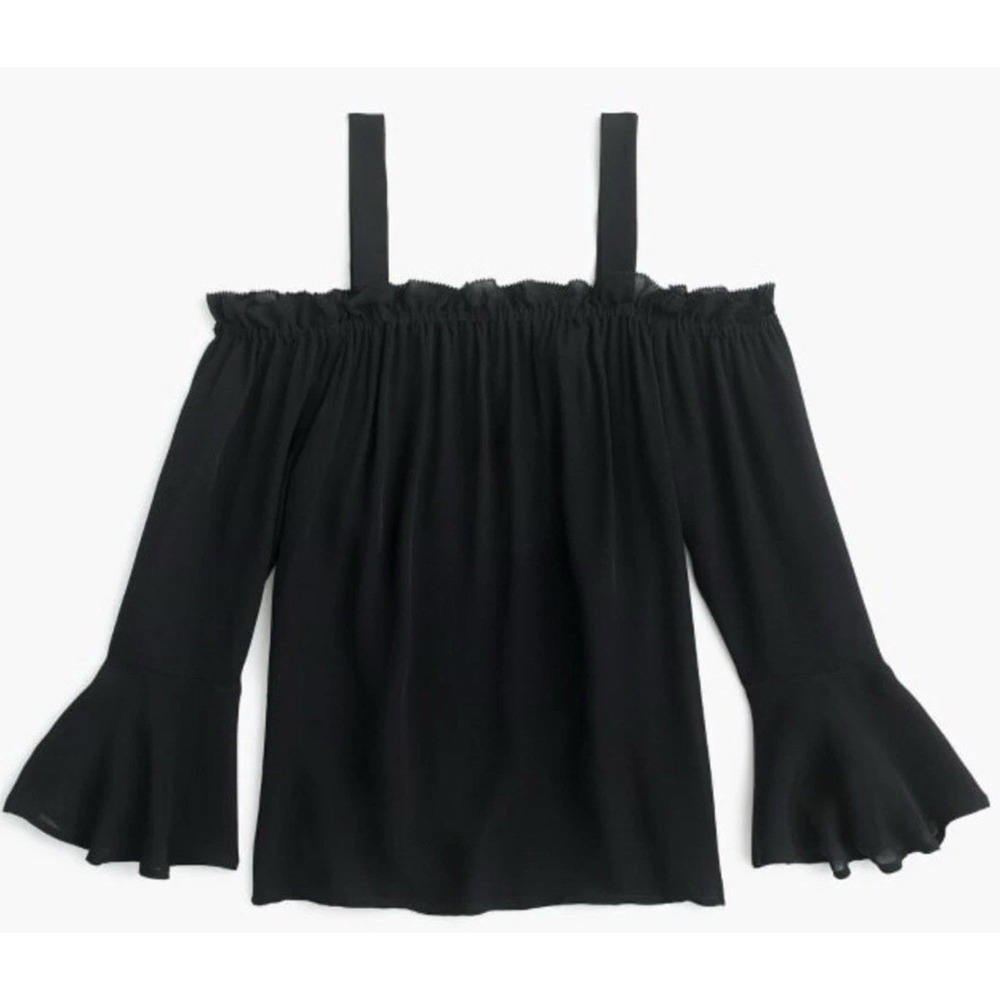 New J Crew Cold-shoulder Top With Bell Sleeves Black Sz 2 G8612